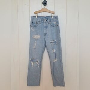 Levis 501 Original Cropped And Distressed Jeans 25x26